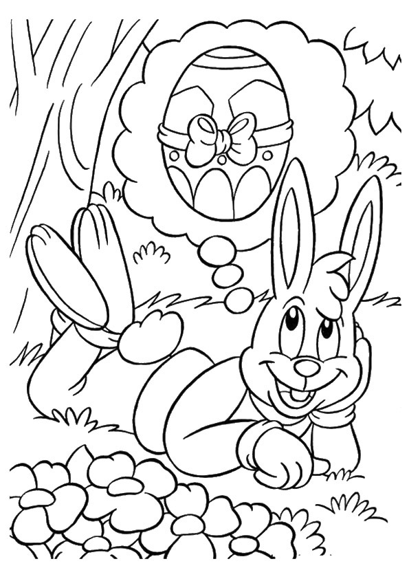 Dibujo de Conejito Pensando En Huevo de Pascua para Colorear y Imprimir