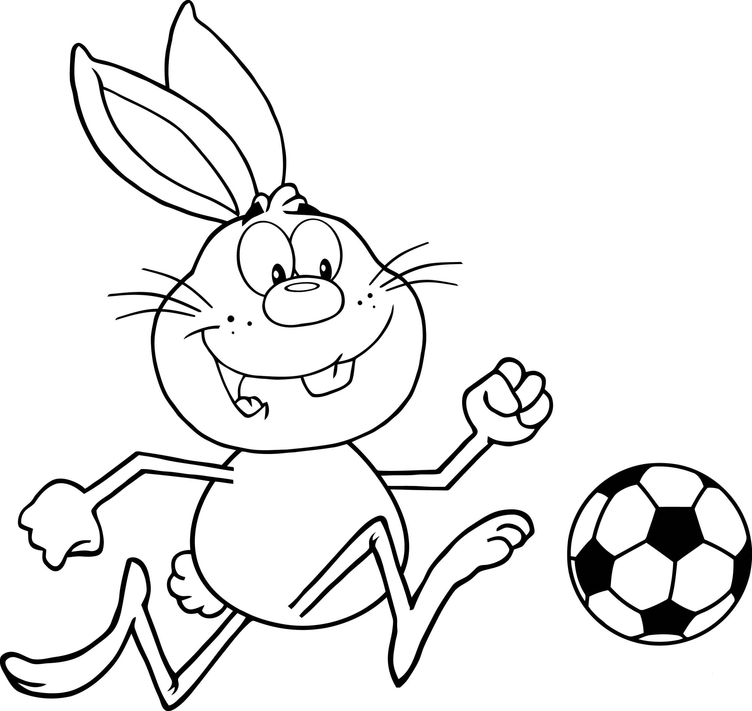 Dibujo de Conejo Jugando Al Fútbol para Colorear y Imprimir