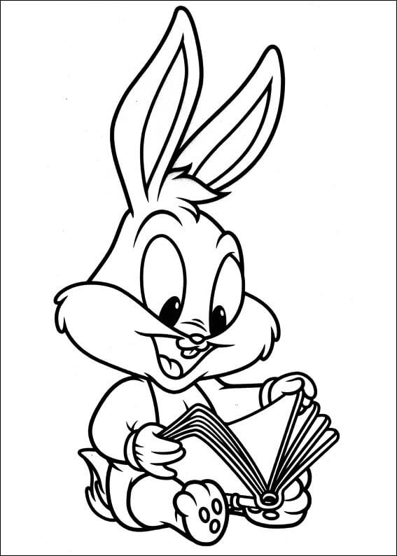 Dibujo de Bebé Bugs Bunny Leyendo para Colorear y Imprimir