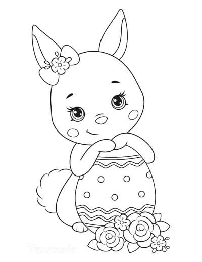 Dibujo de Conejita Con Huevo de Pascua para Colorear y Imprimir