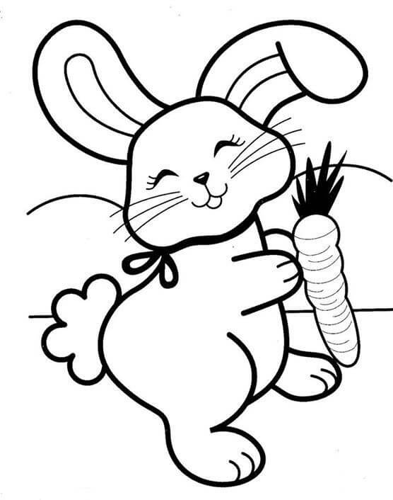 Dibujo de Conejita ¡Feliz Con Zanahoria para Colorear y Imprimir