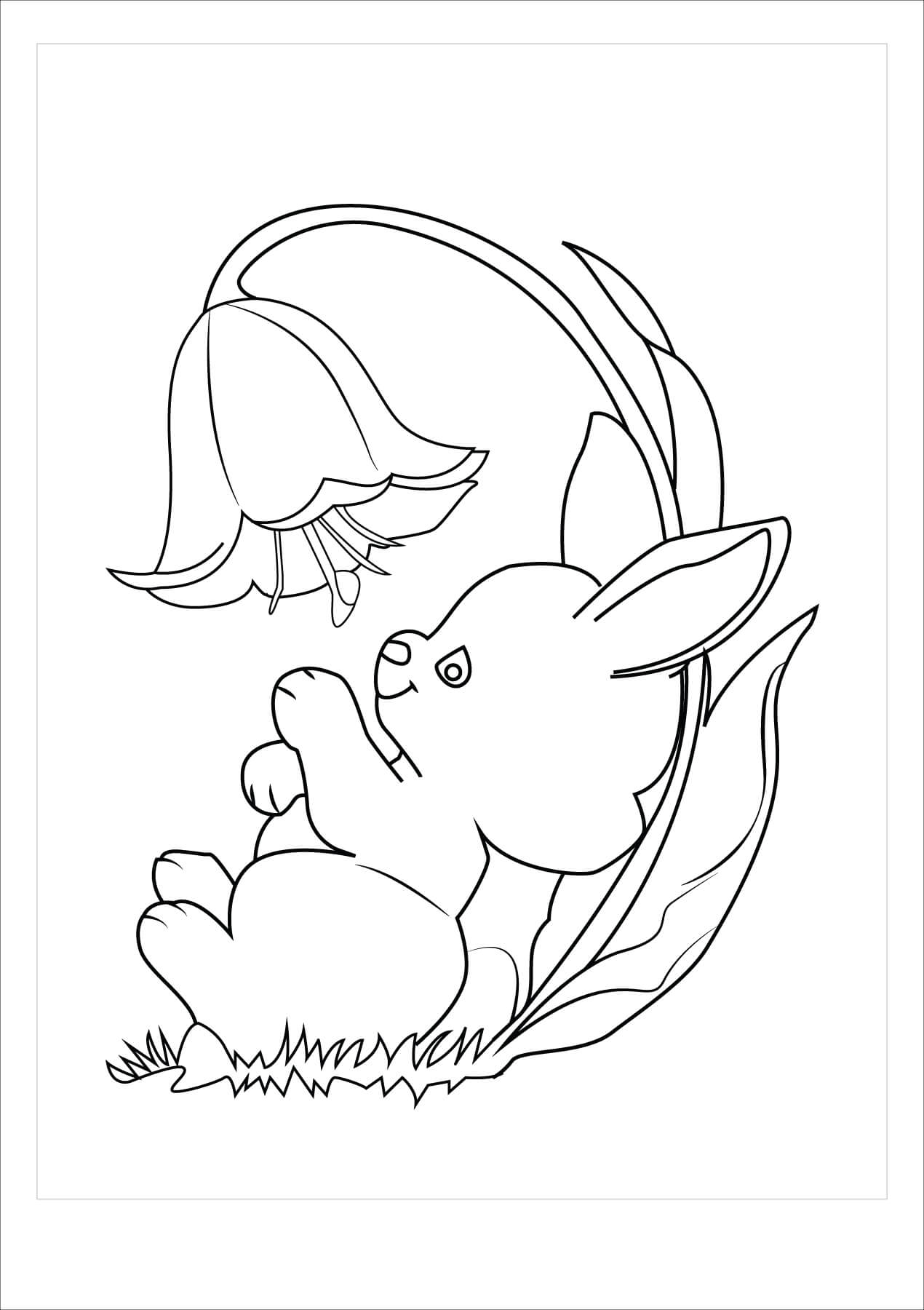 Dibujo de Conejito Con Flor para Colorear y Imprimir