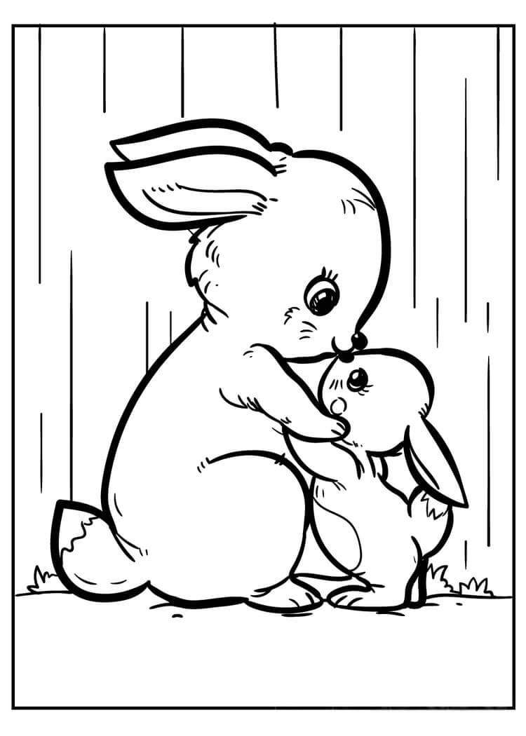 Dibujo de Conejito Madre e Hijo para Colorear y Imprimir