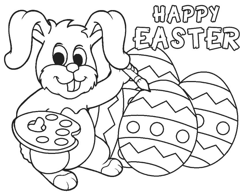 Dibujo de Conejito y ¡Feliz Pascua para Colorear y Imprimir