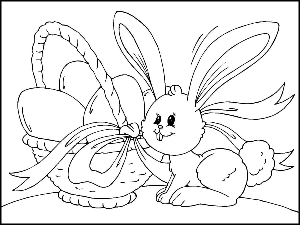 Dibujo de Conejito y Huevos de Pascua para Colorear y Imprimir