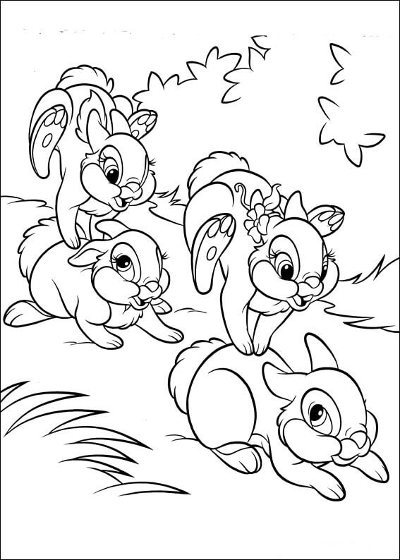 Dibujo de Cuatro Conejito Corriendo para Colorear y Imprimir