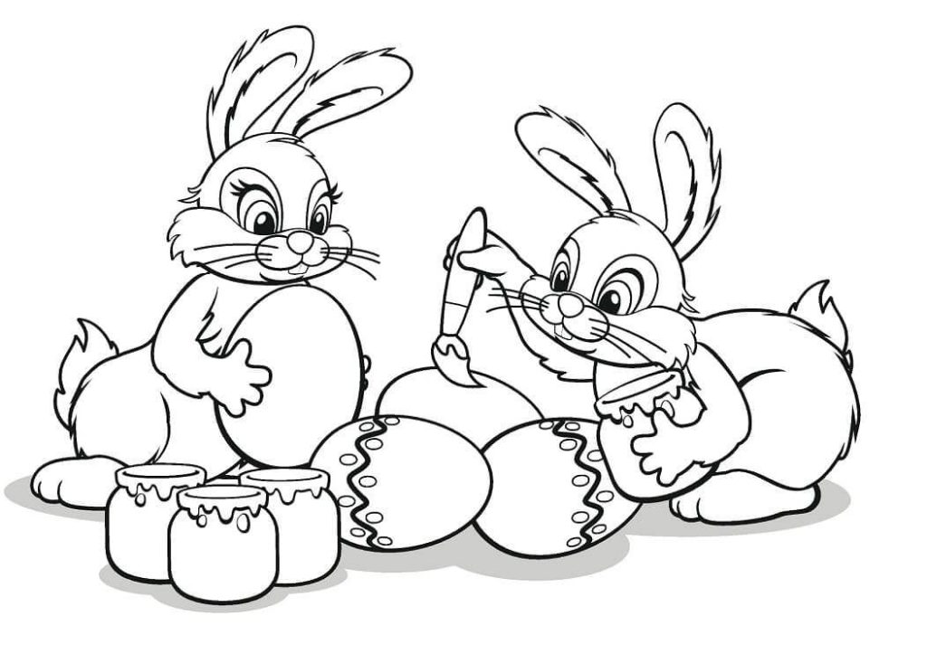 Dibujo de Dibujo de dos Conejitos para Colorear y Imprimir
