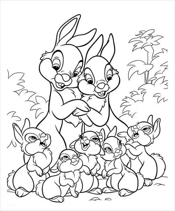Dibujo de Familia de Conejito para Colorear y Imprimir