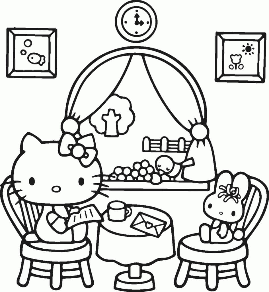 Dibujo de Gatito y Conejito para Colorear y Imprimir