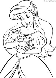 Dibujo de La Princesa Ariel Sostiene Un Conejito para Colorear y Imprimir