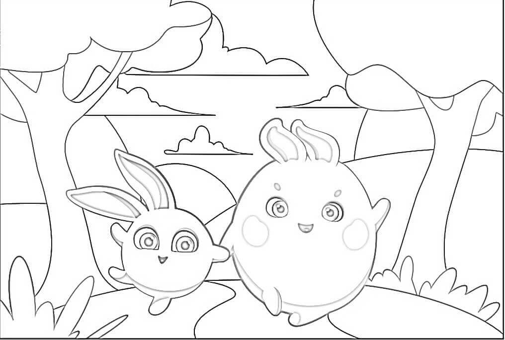 Dibujo de Conejitos Felices para Colorear y Imprimir