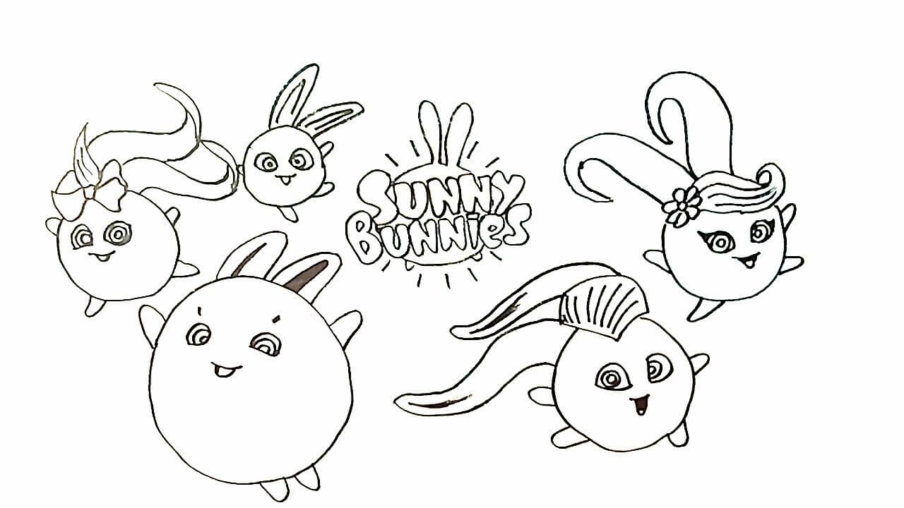 Dibujo de Conejitos Soleados Divertido para Colorear y Imprimir