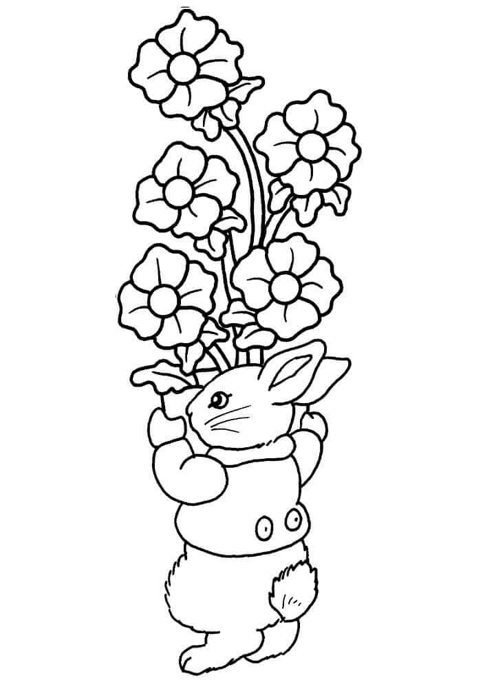 dibujo conejito de pascua con huevo para colorear