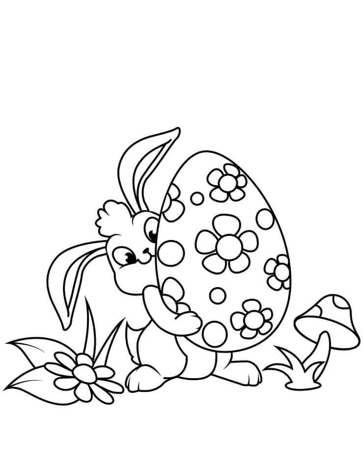 dibujo conejito de pascua con huevos para colorear