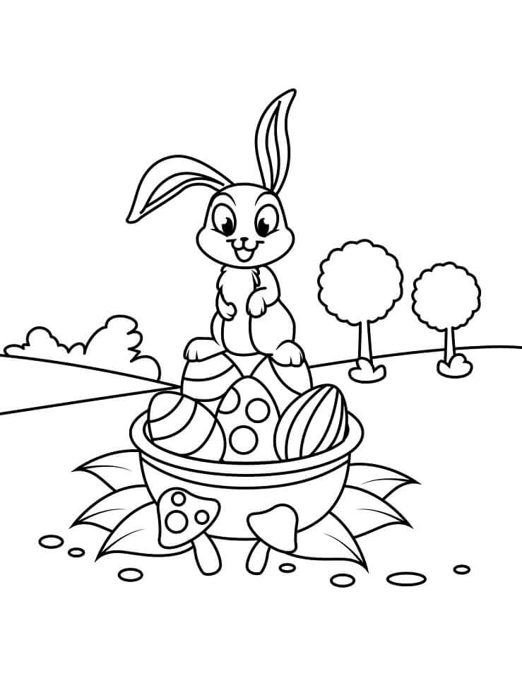 dibujo conejito de pascua con pollito para colorear