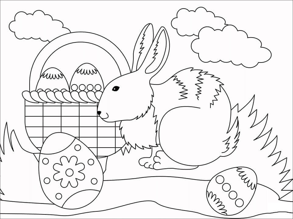 dibujo conejito de pascua sonriendo para colorear