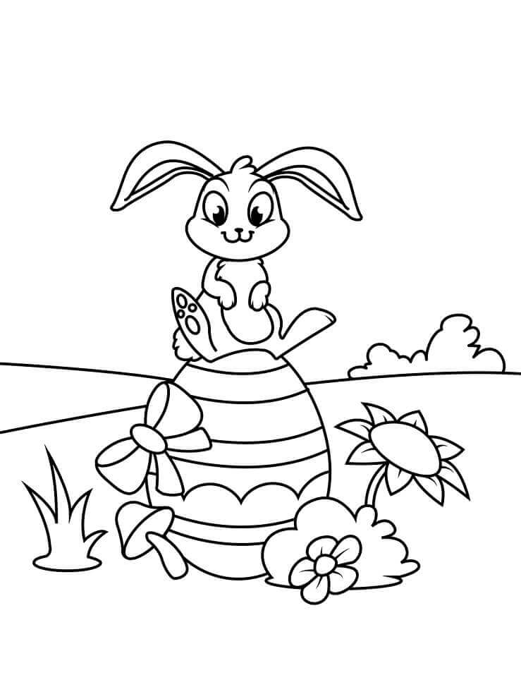 dibujo conejito de pascua y huevos para colorear