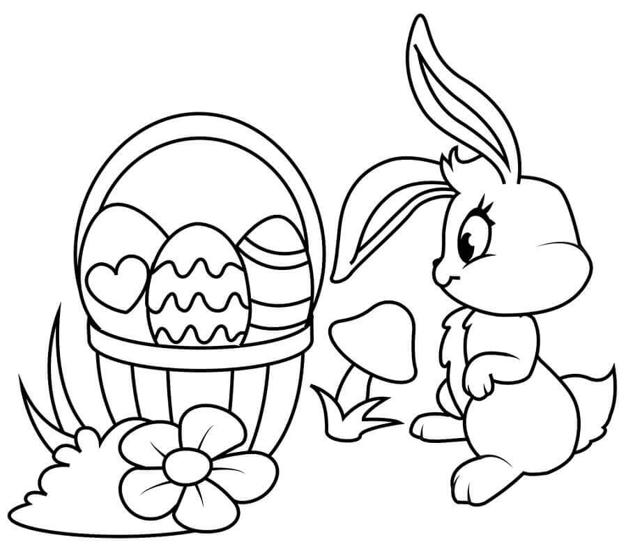dibujo conejo de pascua con flores para colorear