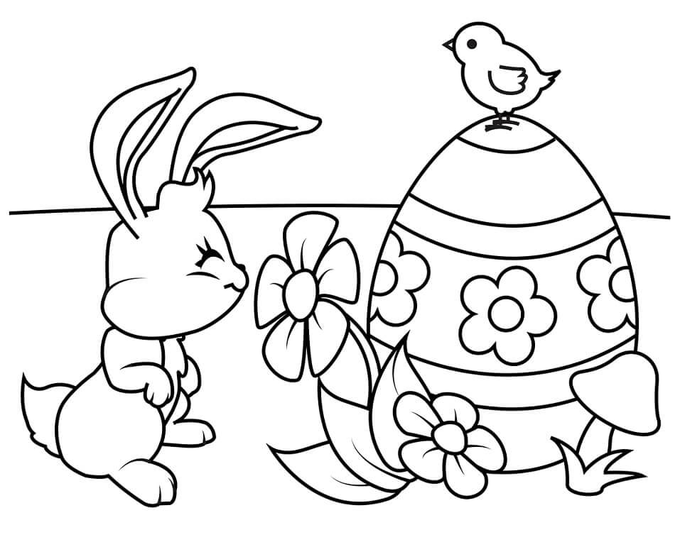 dibujo conejo de pascua con globos para colorear