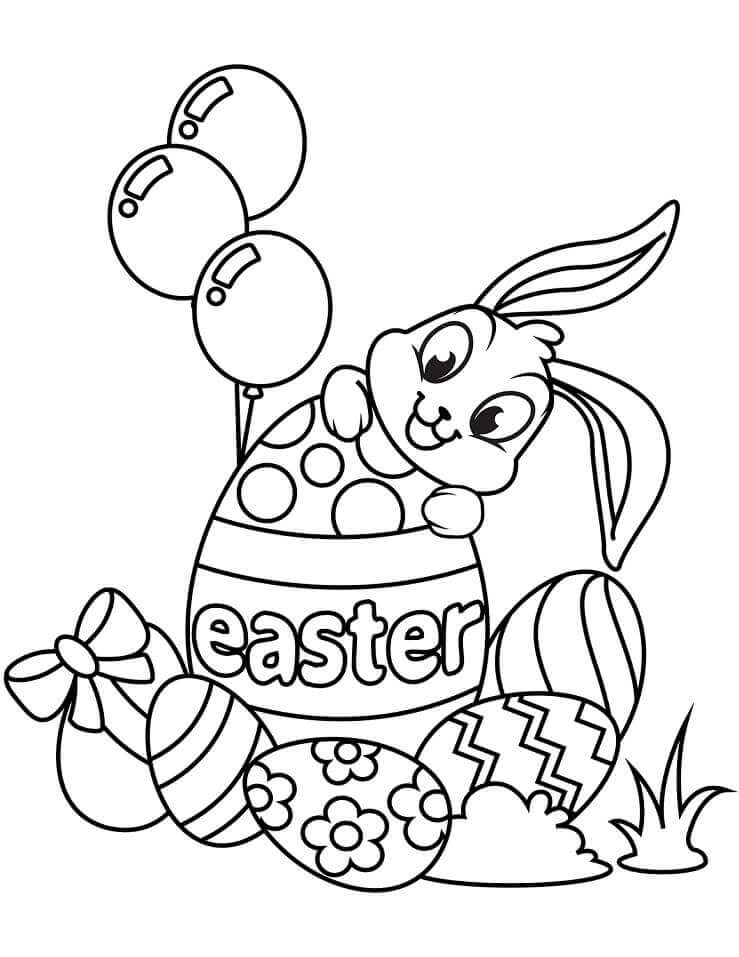 dibujo conejo de pascua con huevo grande para colorear