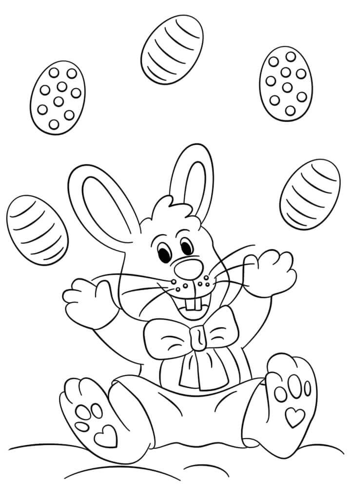 dibujo conejo de pascua y huevos para colorear