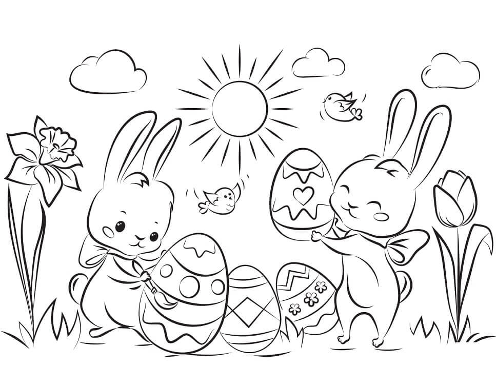 dibujo conejos de pascua para colorear