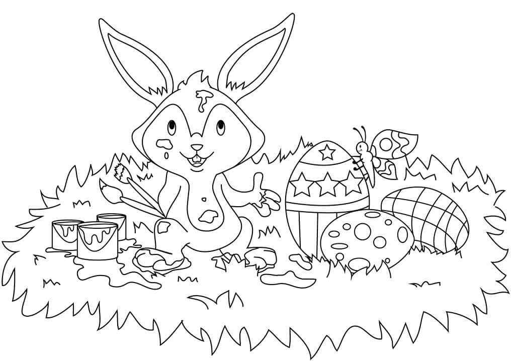 dibujo dos conejitos de pascua para colorear