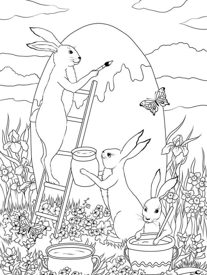 dibujo felices conejos de pascua para colorear