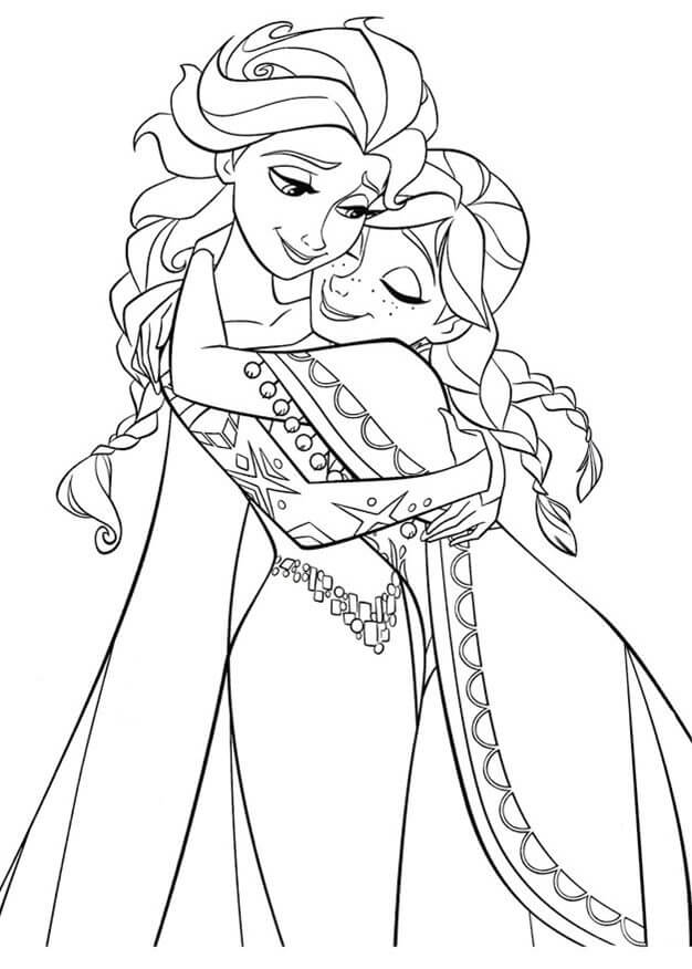 Dibujo de Anna Abrazo a Elsa para Colorear y Imprimir