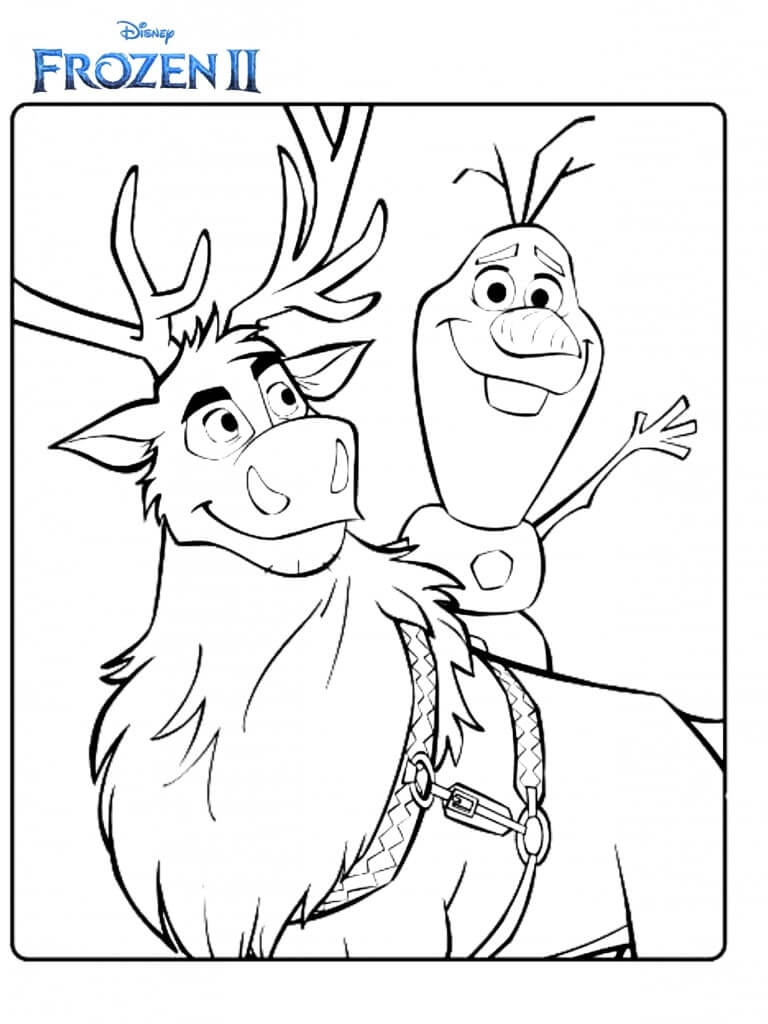 Dibujo de Olaf y Sven Congelado 2 para Colorear y Imprimir