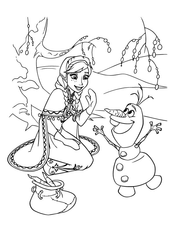 Dibujo de Anna y Olaf Sonriendo para Colorear y Imprimir