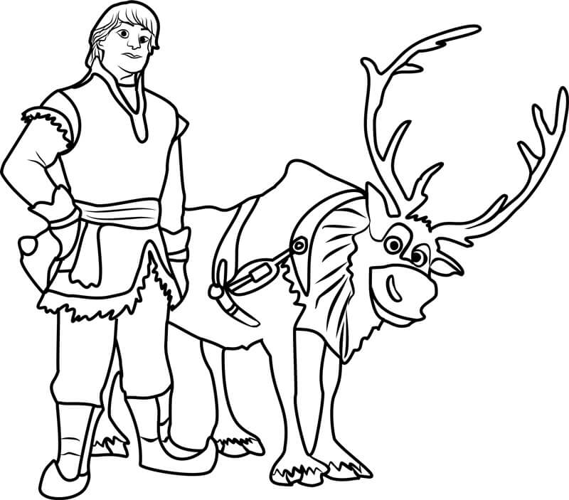 Dibujo de Kristoff y Sven para Colorear y Imprimir