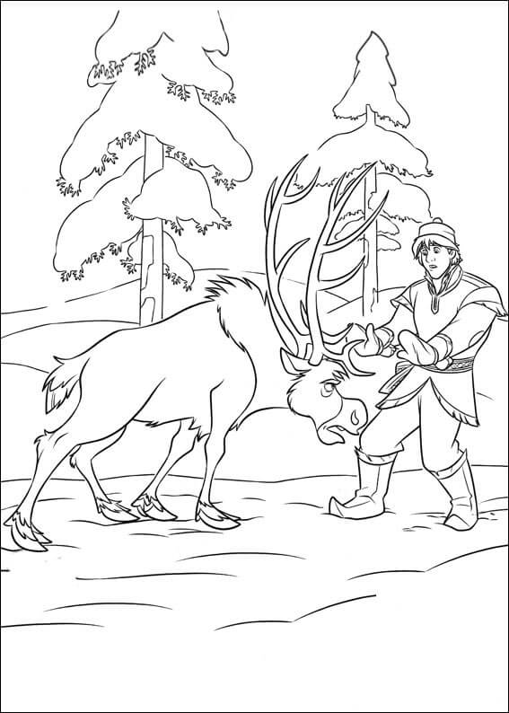 Dibujo de Sven Enojado Con Kristoff para Colorear y Imprimir