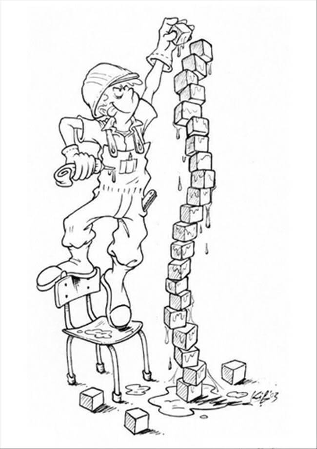Dibujo de Chico Edificio Sonriente para Colorear y Imprimir