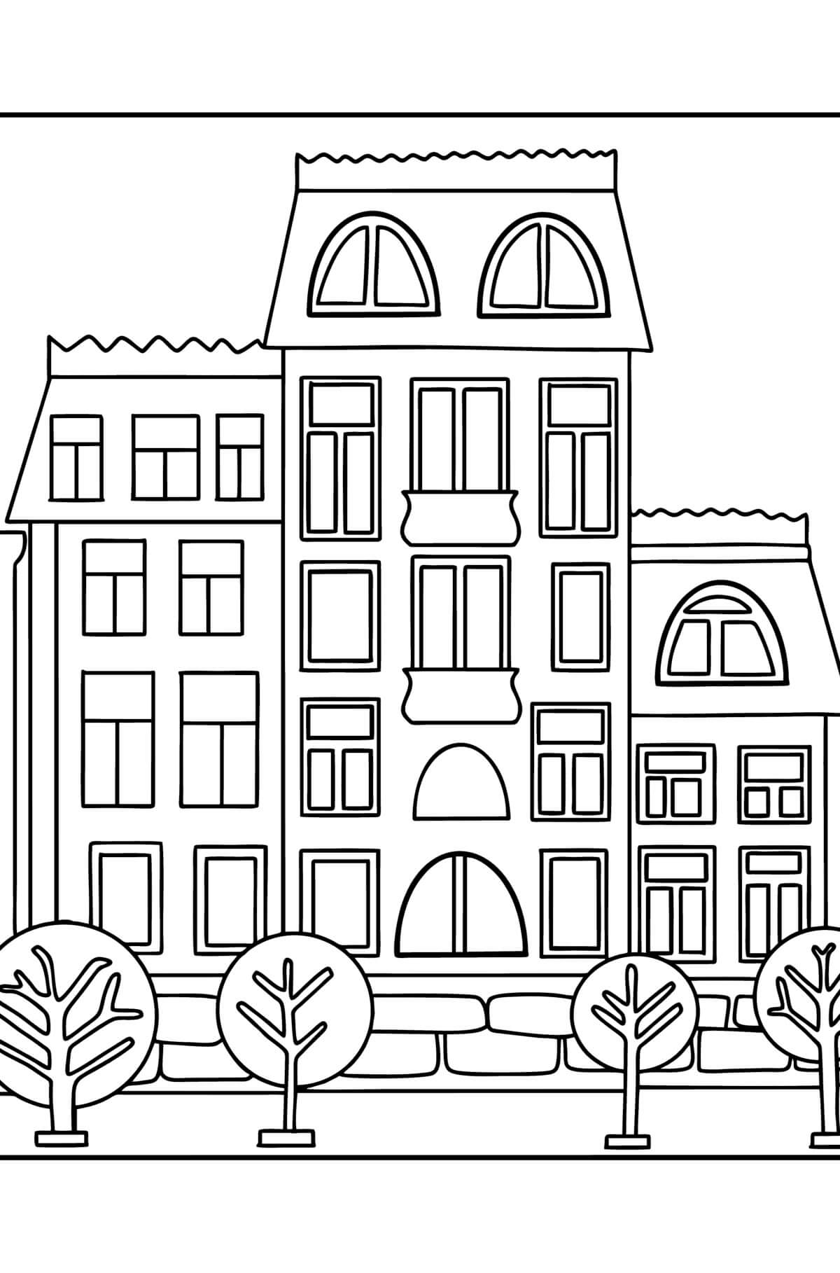 Dibujo de Construcción de Casas Normales para Colorear y Imprimir