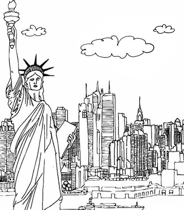 Dibujo de Dibujar La Construcción de La Ciudad En Ee Uu para Colorear y Imprimir