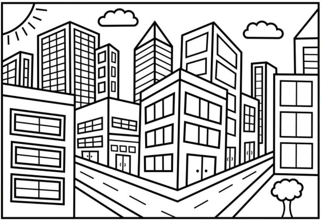 Dibujo de Edificio Basíco de La Ciudad para Colorear y Imprimir