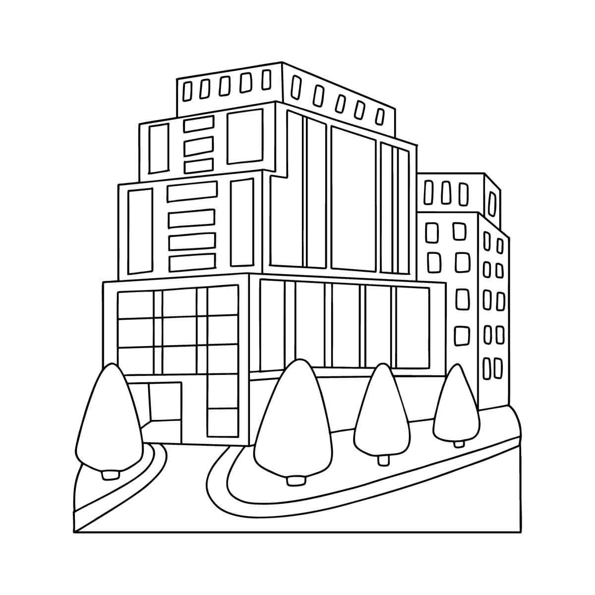 Dibujo de Edificio de Casas Modernas para Colorear y Imprimir