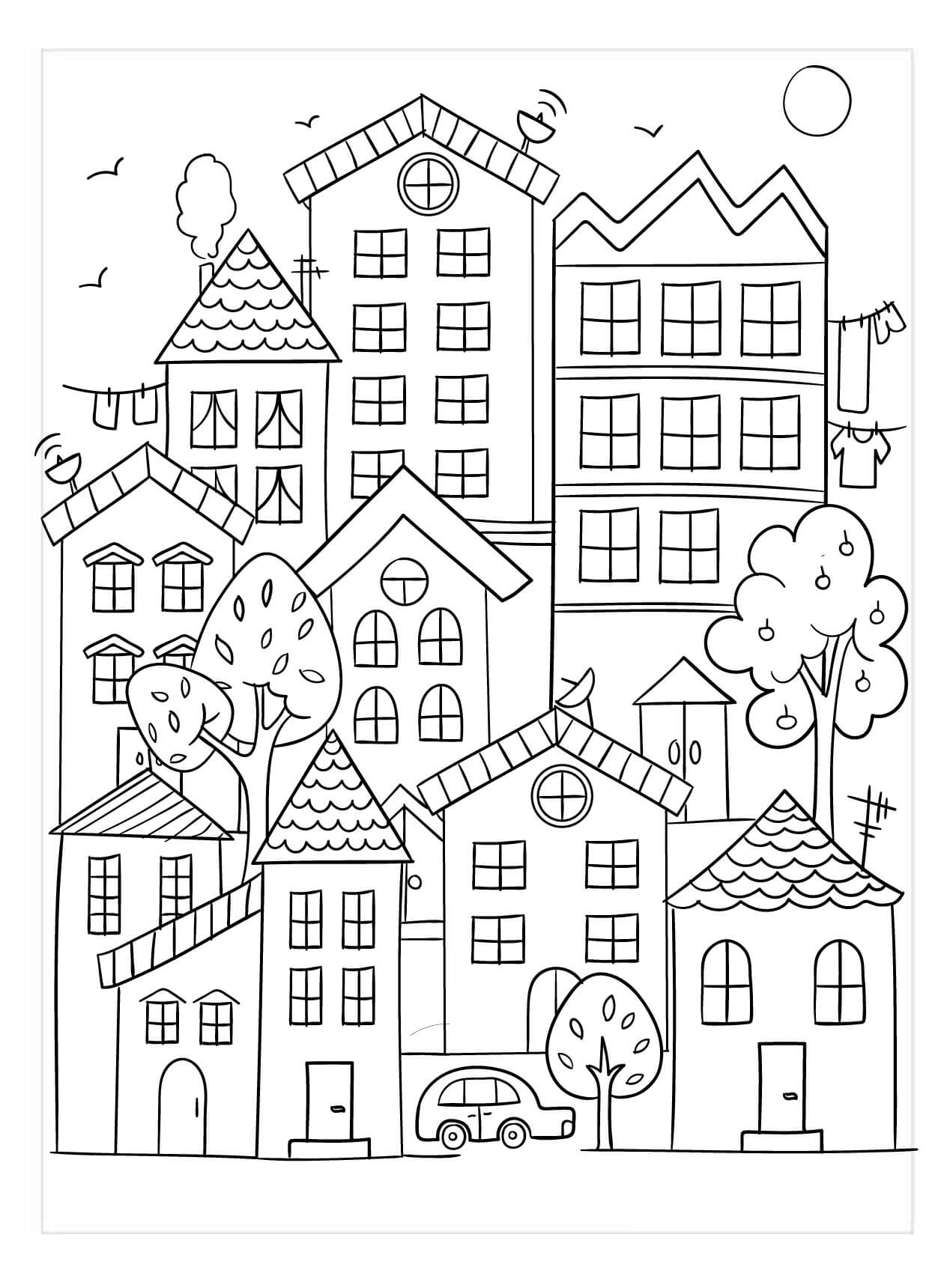 Dibujo de Edificio de Ciudad Simple para Colorear y Imprimir