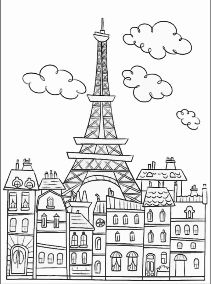Dibujo de Edificio de La Torre Eiffel para Colorear y Imprimir