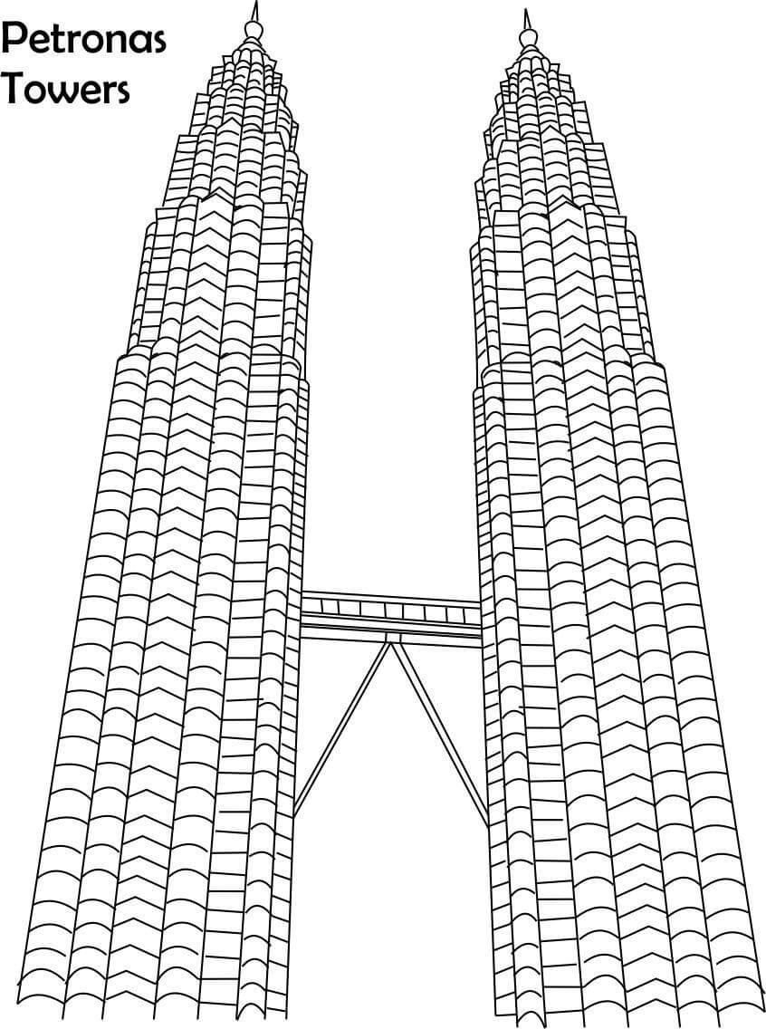 Dibujo de Edificio de La Torre Petronas para Colorear y Imprimir