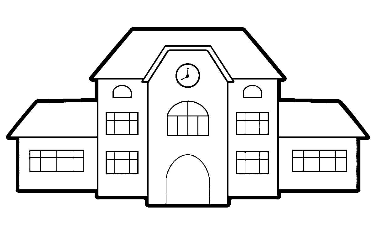 Dibujo de Edificio Escolar Basíco para Colorear y Imprimir