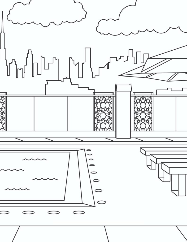Dibujo de Gran Edificio de La Ciudad Scaled para Colorear y Imprimir