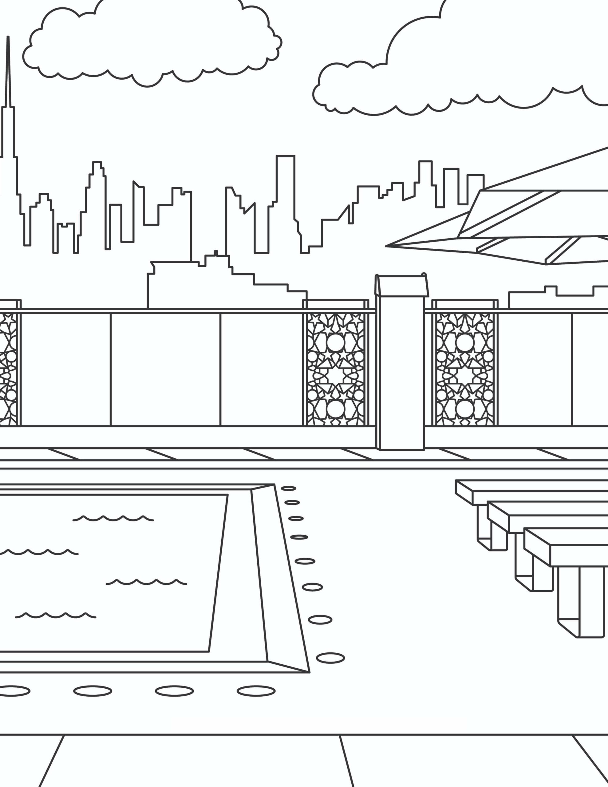 Dibujo de Gran Edificio de La Ciudad Scaled para Colorear y Imprimir