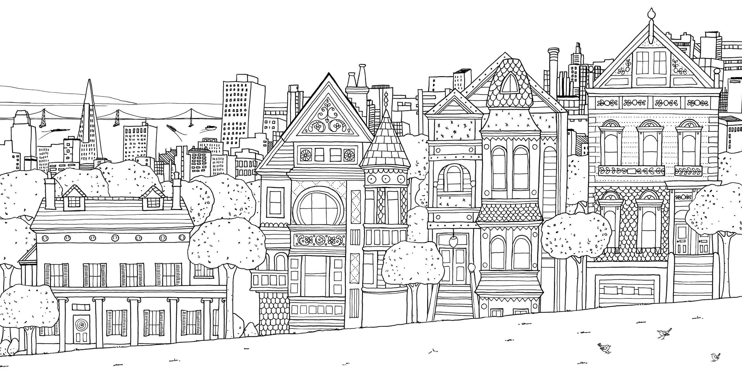 Dibujo de Hermoso Edificio de La Ciudad para Colorear y Imprimir