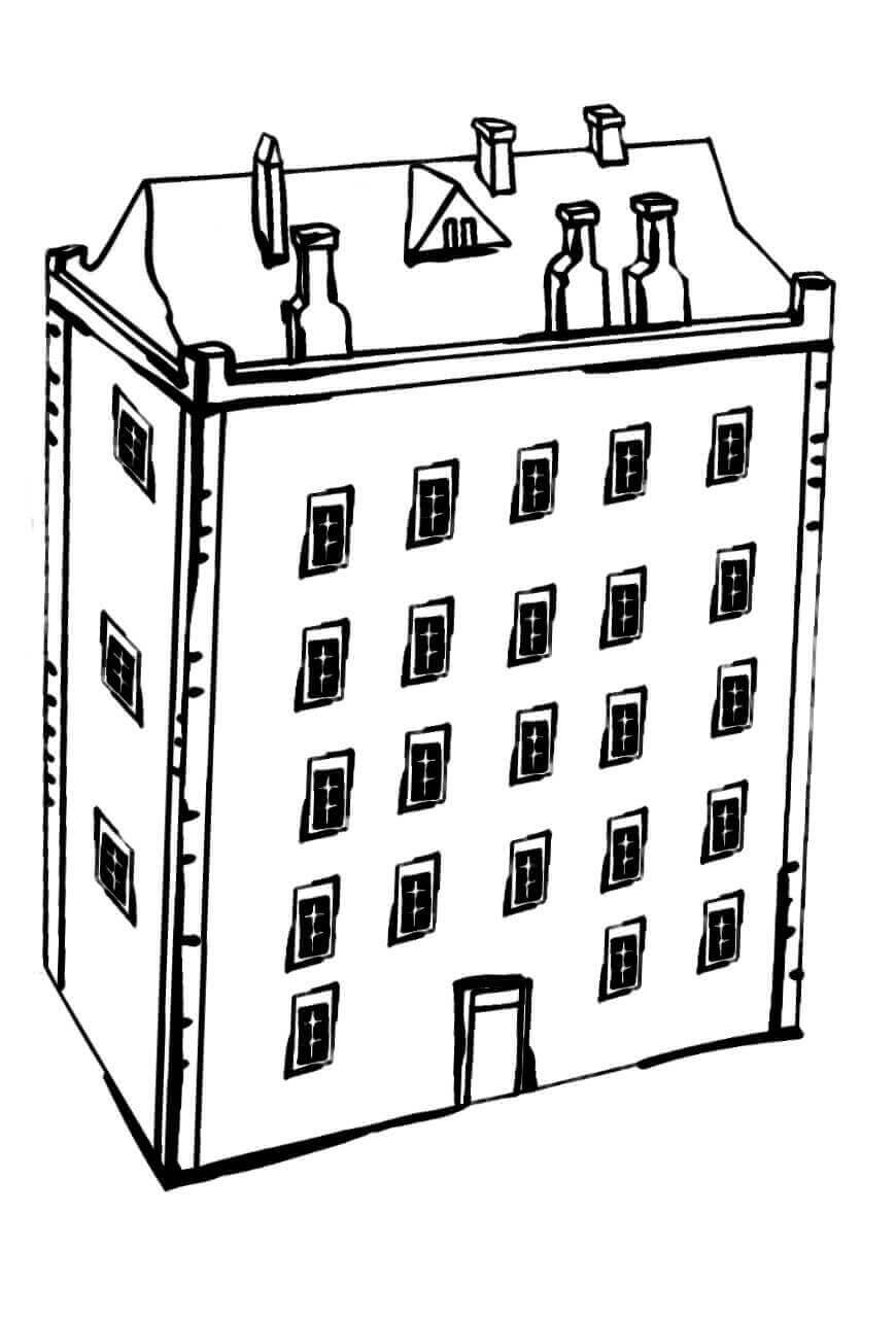 Dibujo de Impresionante Edificio de La Casa para Colorear y Imprimir