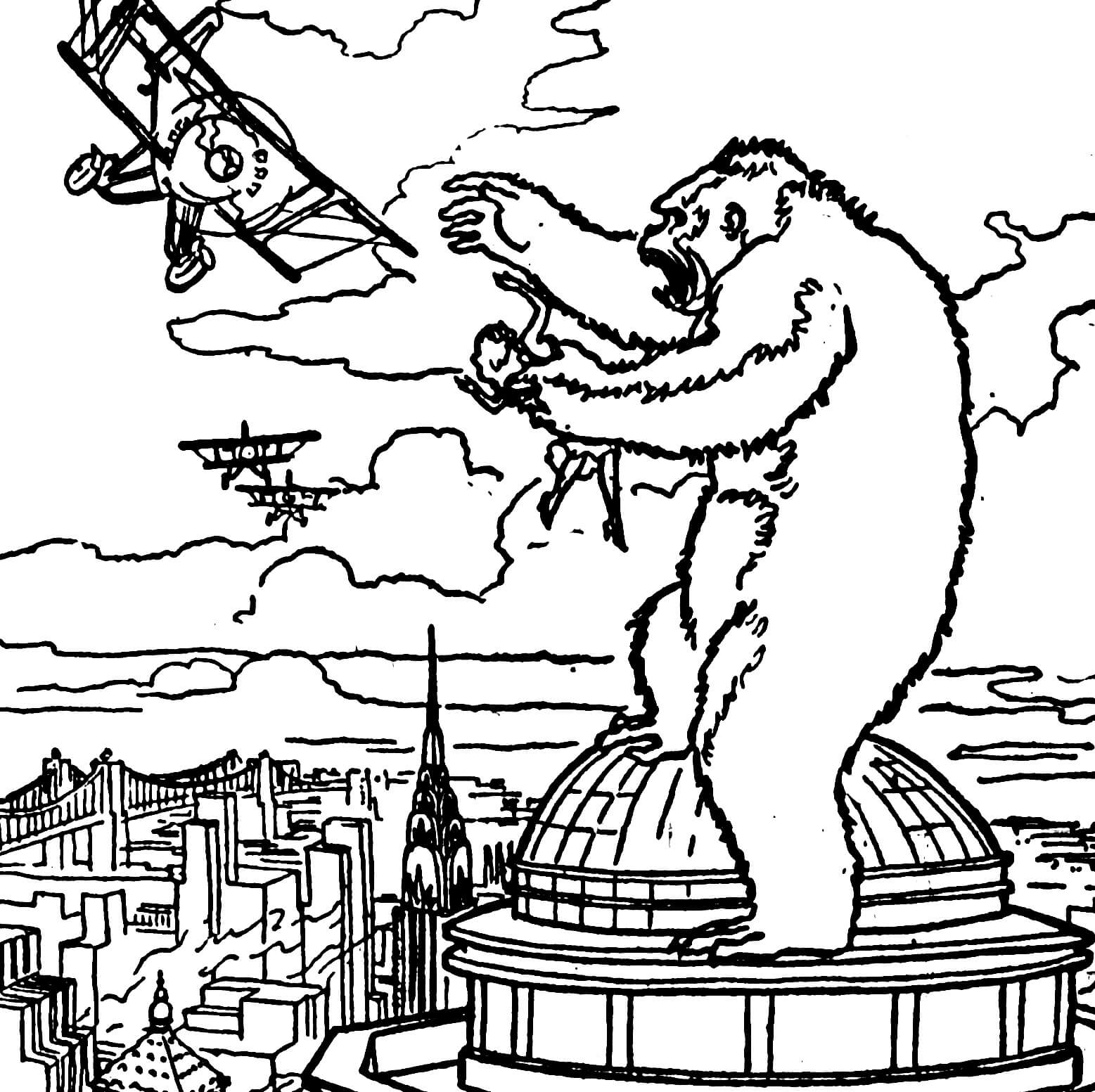 Dibujo de King Kong Está En El Edificio Del Parlamento para Colorear y Imprimir