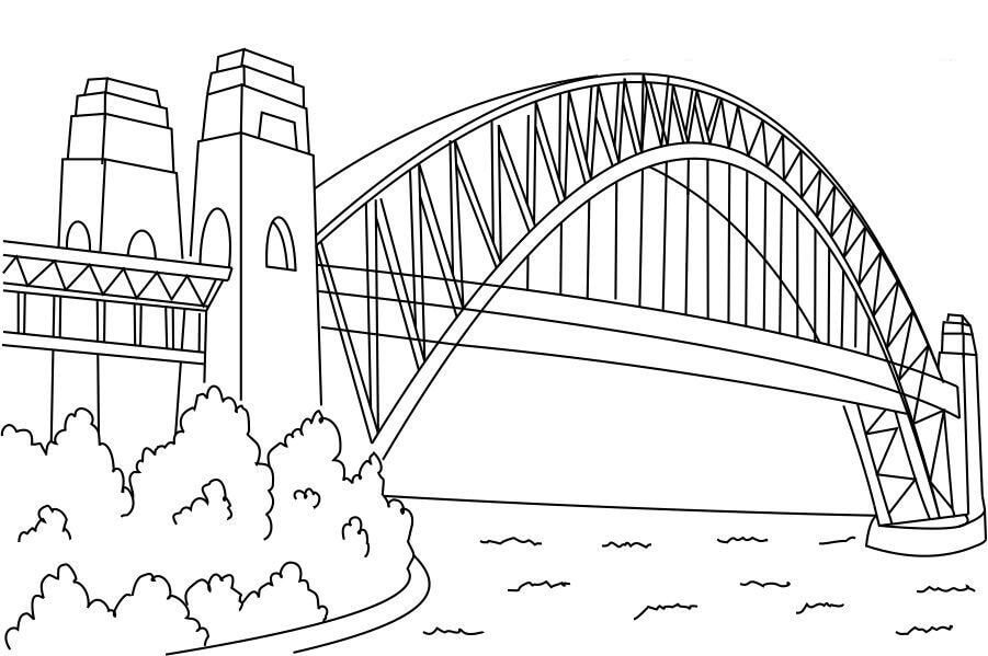 Dibujo de Puente Del Puerto de Sydney Edificio para Colorear y Imprimir