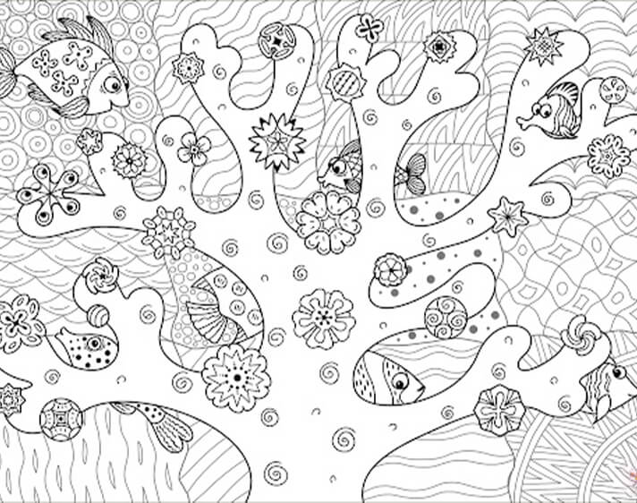 Dibujo de Encuentra Peces Escondidos En El Arrecife de Coral para Colorear y Imprimir
