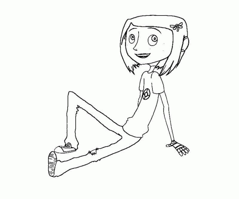 Dibujo de Coraline Sentado para Colorear y Imprimir